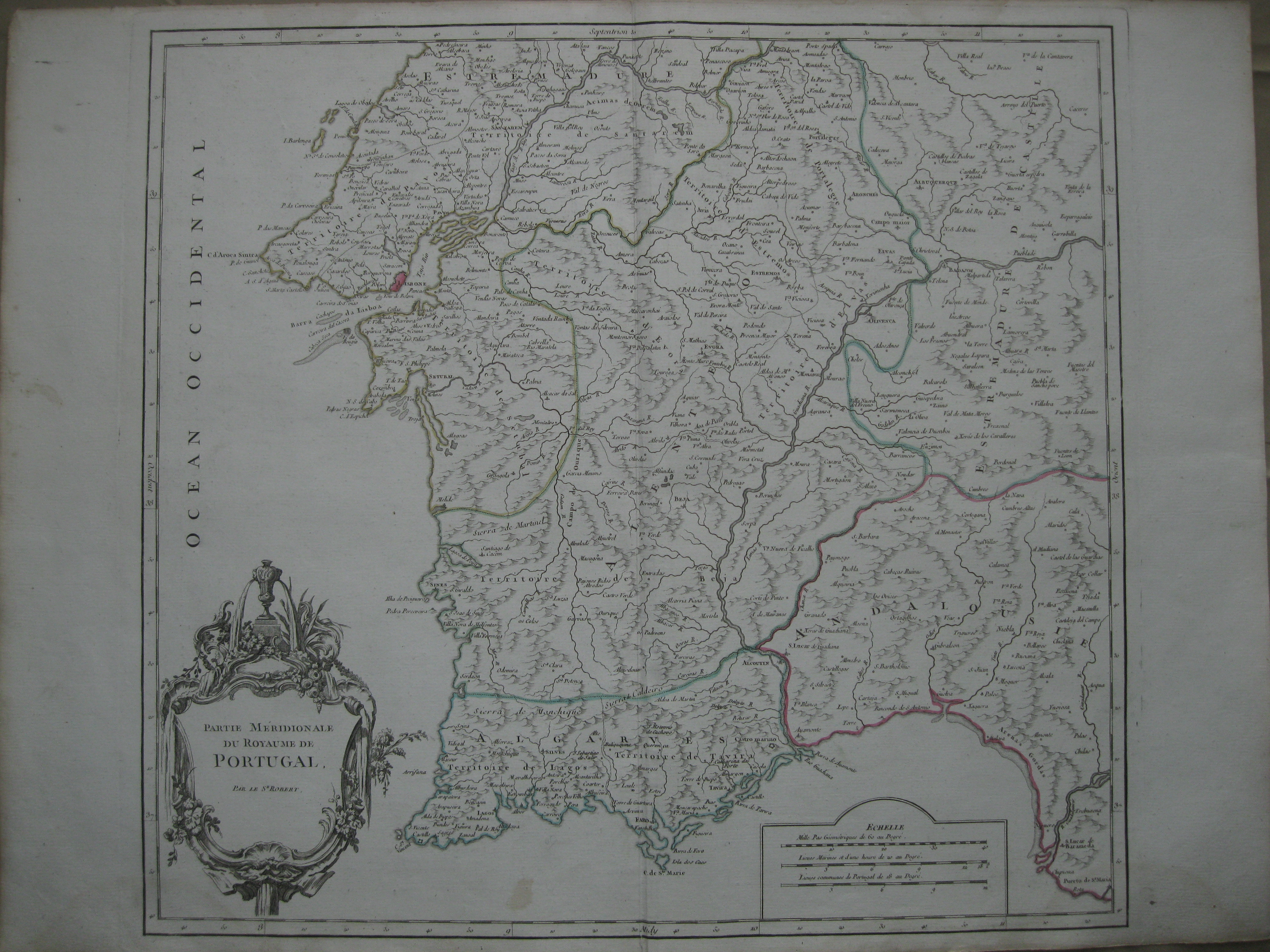 Gran mapa del sur de Portugal, 1757.Robert Vagoundy.